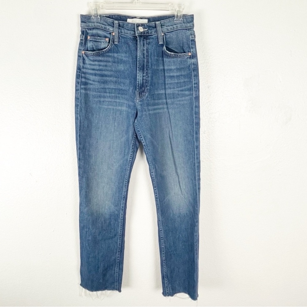 MOTHER SUPERIOR Blue Denim High Waisted Rider Skimp Frayed Hem Jeans, Size 29